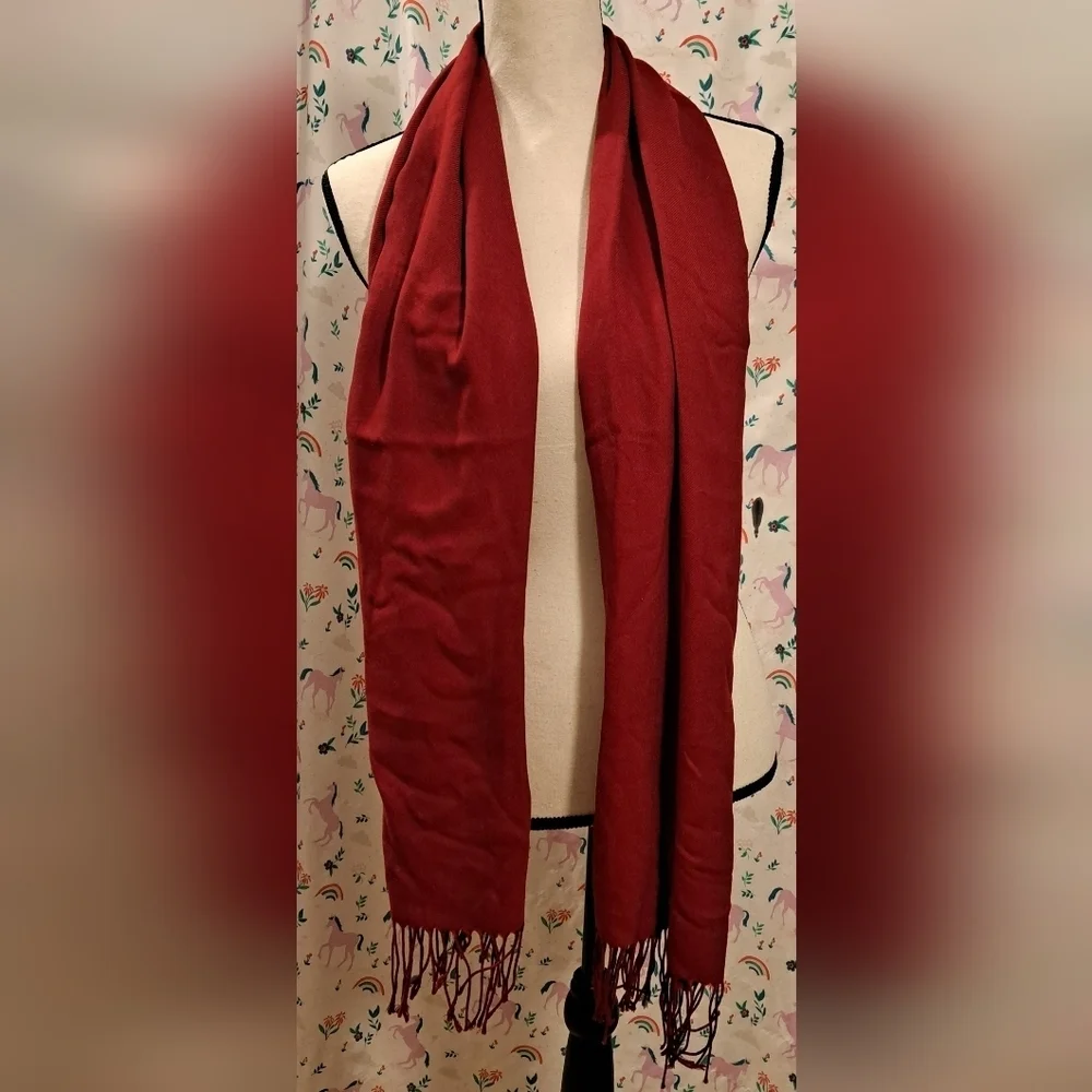 Vintage Larioseta Vibrant Red Viscose Blend Soft Casual Scarf Wrap w/ Fringe